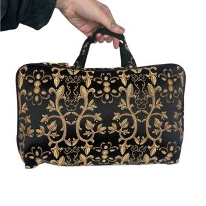 Black and Gold Floral Patterned Handbag
